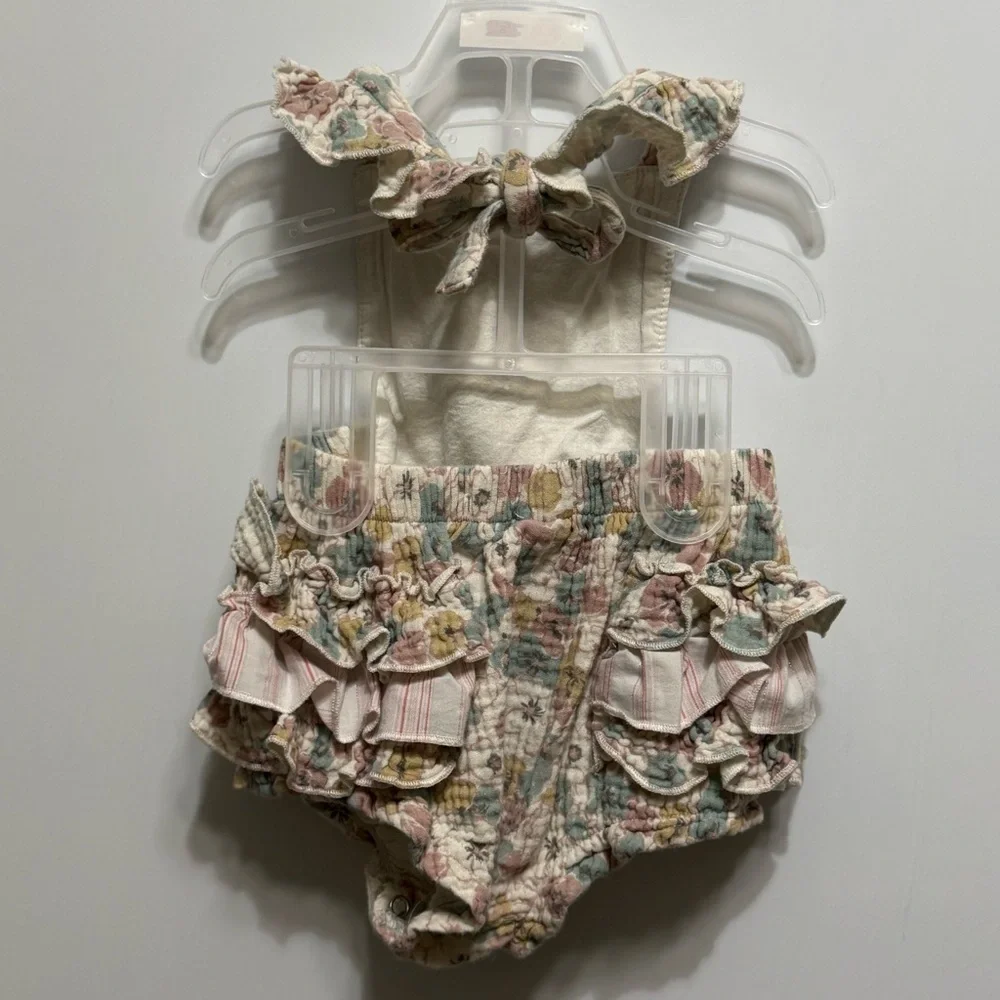 Chelsea & Violet Pastel Floral Ruffled Bubble Romper size 18 months